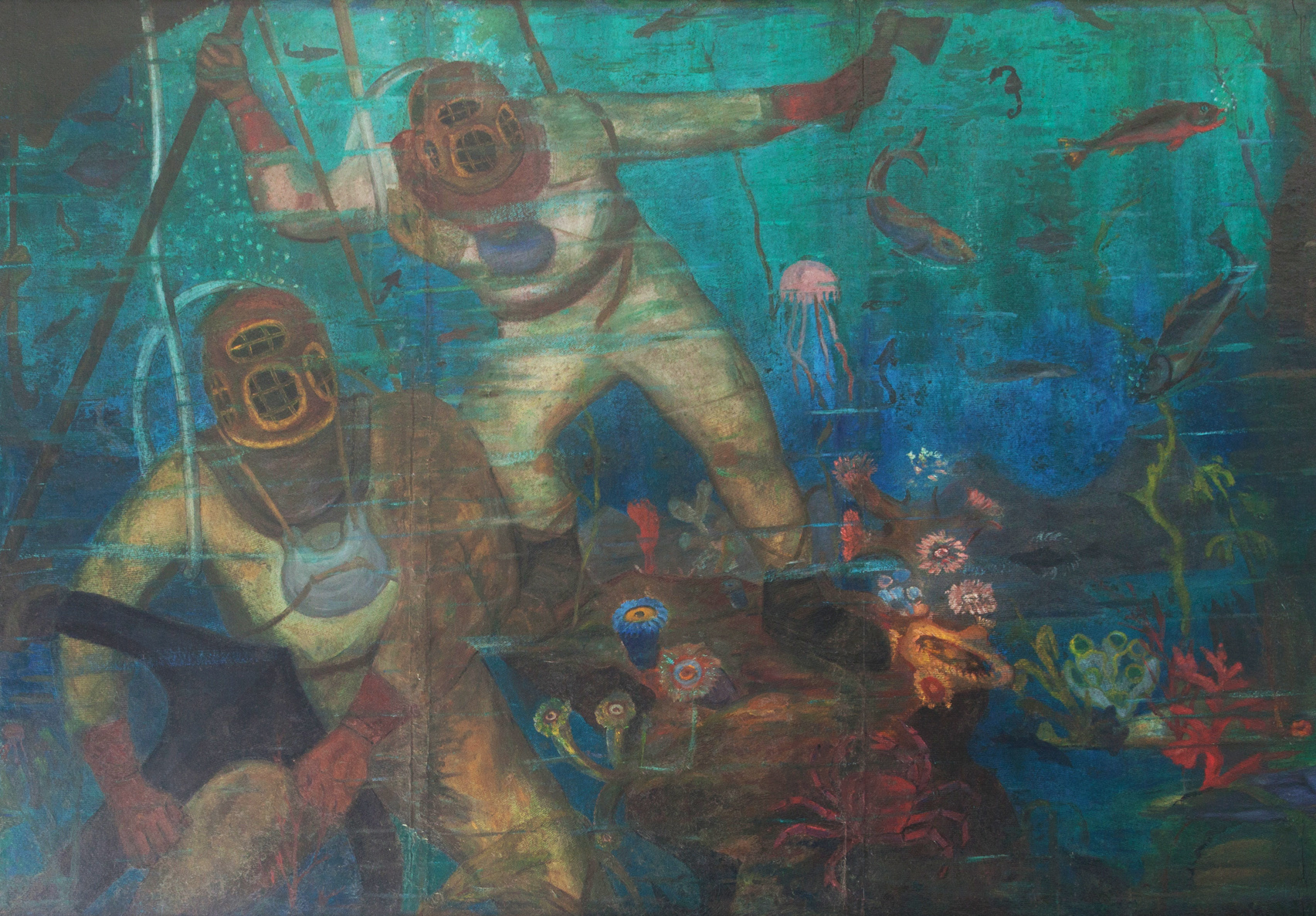 Buzos en el fondo del mar: Especialistas de la UNSAM restauraron tres murales de Benito Quinquela Martín