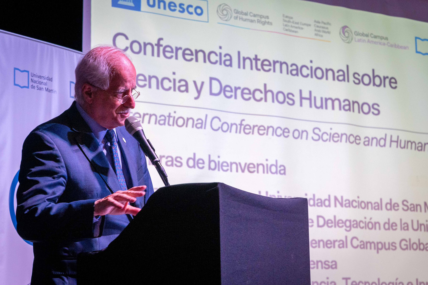 Jorge Taiana encabezó la apertura de la Conferencia Internacional sobre Ciencia y Derechos Humanos organizada por la UNSAM, el Campus Global de Derechos Humanos y la UNESCO